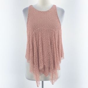 Free People Pink Asymmetrical Lace Textured Tank